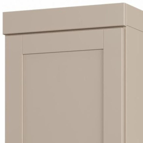 17 Inch Beige Solid Wood Linen Cabinet with Double Doors for Bathroom Storage