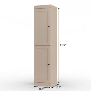 17 Inch Beige Solid Wood Linen Cabinet with Double Doors for Bathroom Storage