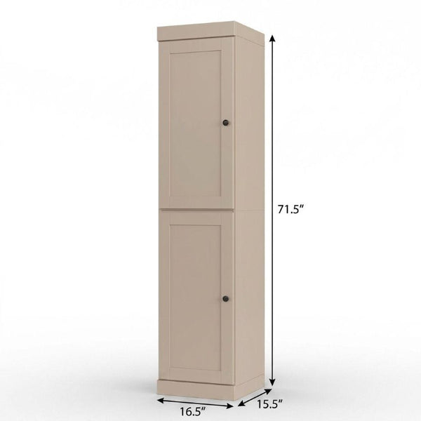 17 Inch Beige Solid Wood Linen Cabinet with Double Doors for Bathroom Storage