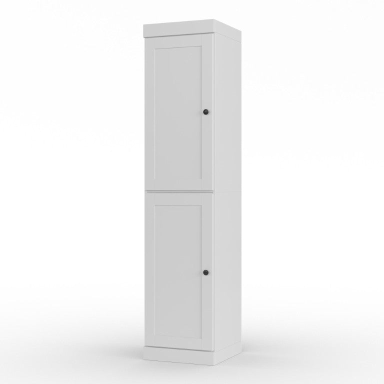 HomeRoots 17 Inch Solid Wood Linen Cabinet Freestanding Bathroom Storage with Double Doors White 748430