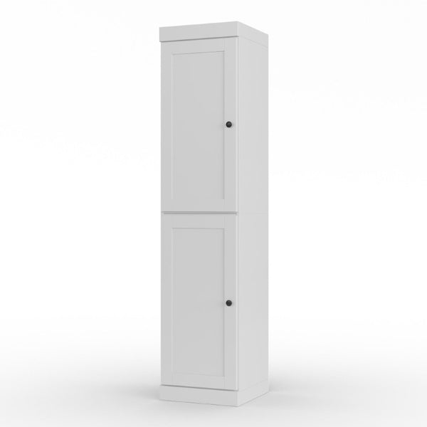 HomeRoots 17 Inch Solid Wood Linen Cabinet Freestanding Bathroom Storage with Double Doors White 748430