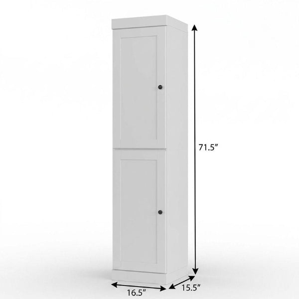 17 Inch Solid Wood Linen Cabinet Freestanding Bathroom Storage with Double Doors White