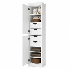 17 Inch Solid Wood Linen Cabinet Freestanding Bathroom Storage with Double Doors White