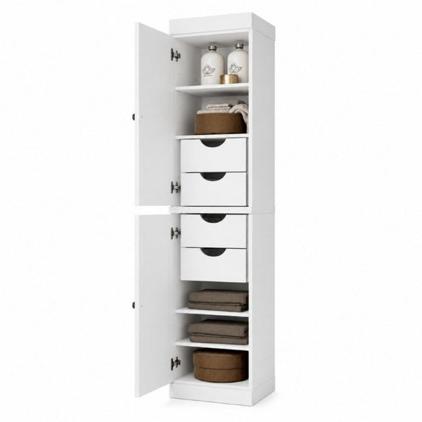 17 Inch Solid Wood Linen Cabinet Freestanding Bathroom Storage with Double Doors White