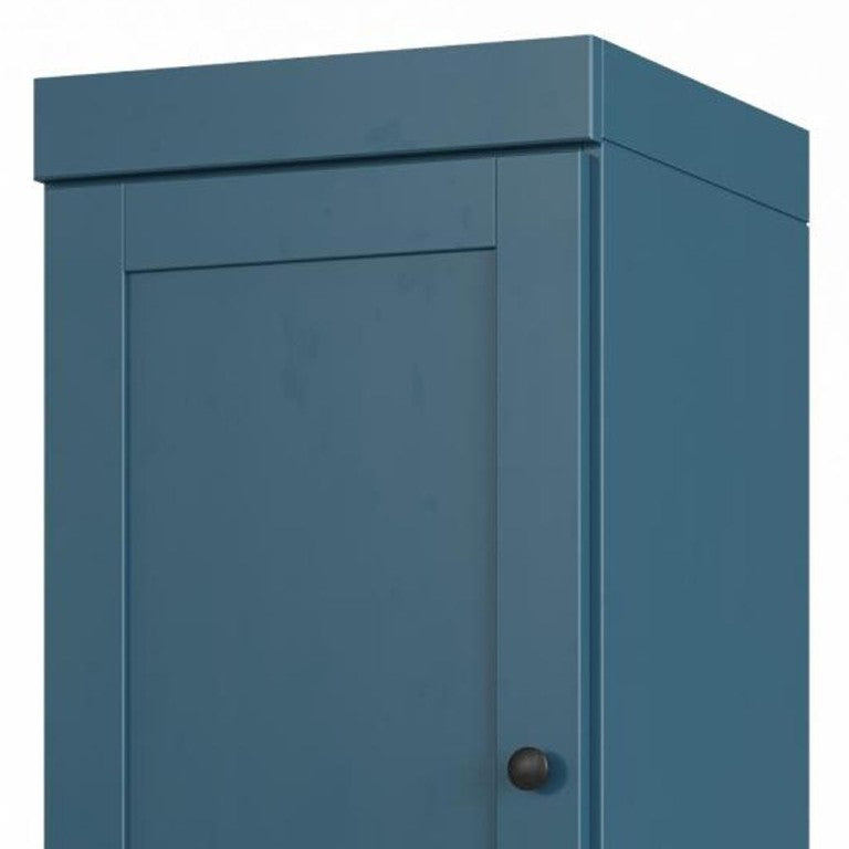 17 Inch Teal Solid Wood Freestanding Linen Cabinet with Double Doors for Bathroom