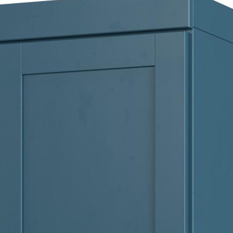17 Inch Teal Solid Wood Freestanding Linen Cabinet with Double Doors for Bathroom