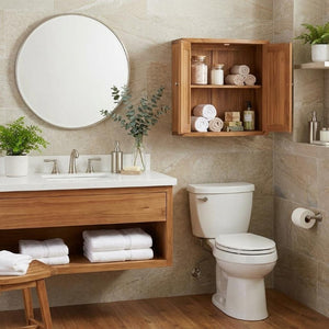 24 Inch Solid Wood Double Door Wall Mounted Bathroom Storage Cabinet in Brown
