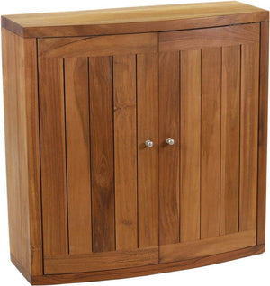 24 Inch Solid Wood Double Door Wall Mounted Bathroom Storage Cabinet in Brown
