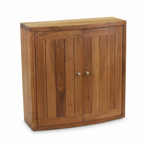24 Inch Solid Wood Double Door Wall Mounted Bathroom Storage Cabinet in Brown