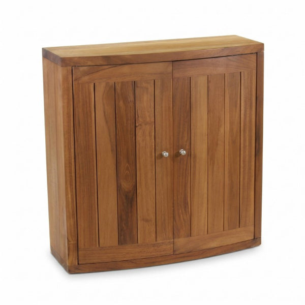 24 Inch Solid Wood Double Door Wall Mounted Bathroom Storage Cabinet in Brown