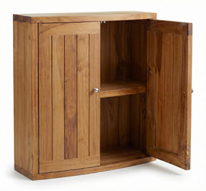 24 Inch Solid Wood Double Door Wall Mounted Bathroom Storage Cabinet in Brown