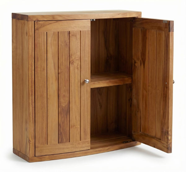 24 Inch Solid Wood Double Door Wall Mounted Bathroom Storage Cabinet in Brown