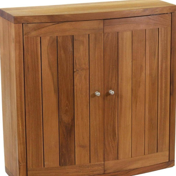 24 Inch Solid Wood Double Door Wall Mounted Bathroom Storage Cabinet in Brown