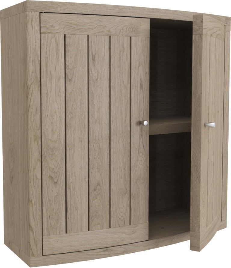 HomeRoots 24 Inch Solid Wood Double Door Wall Mounted Bathroom Storage Cabinet Natural Finish 748457