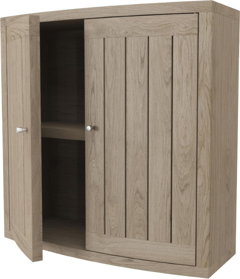 HomeRoots 24 Inch Solid Wood Double Door Wall Mounted Bathroom Storage Cabinet Natural Finish 748457
