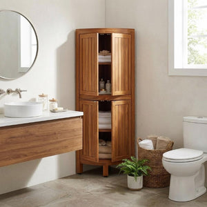 12 Inch Solid Wood Dual Door Bathroom Storage Cabinet Compact Vanity Organizer
