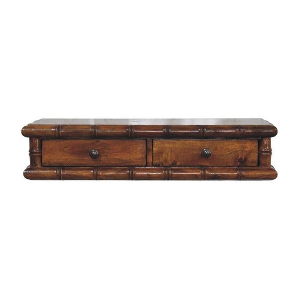32 Inch Chestnut Solid Wood Wall Mounted Console with Dual Drawers for Entryway