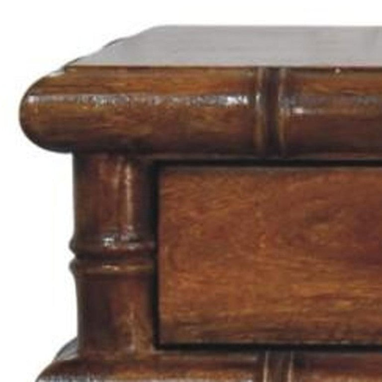 HomeRoots 32 Inch Chestnut Solid Wood Wall Mounted Console with Dual Drawers for Entryway 748473
