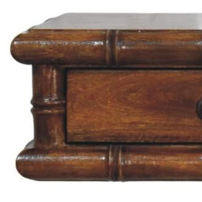 HomeRoots 32 Inch Chestnut Solid Wood Wall Mounted Console with Dual Drawers for Entryway 748473