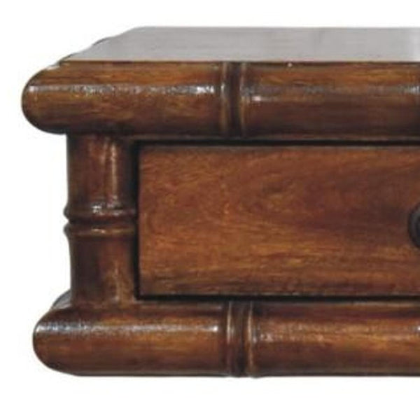 32 Inch Chestnut Solid Wood Wall Mounted Console with Dual Drawers for Entryway