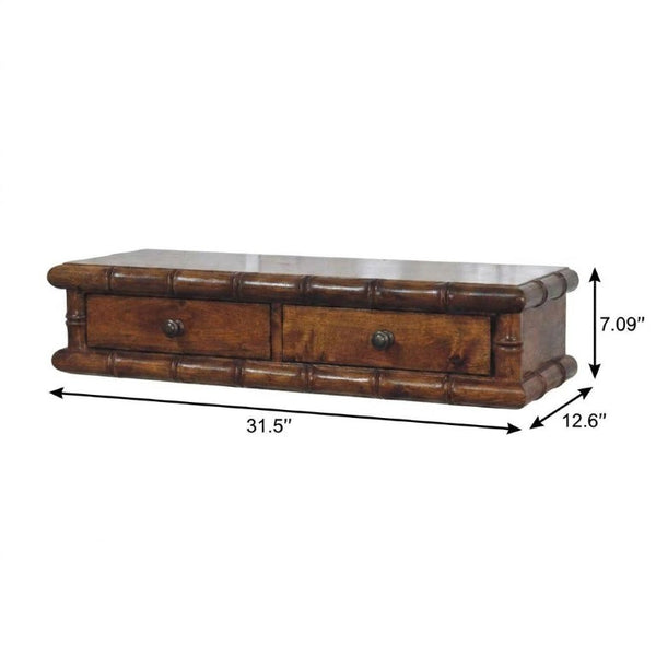 32 Inch Chestnut Solid Wood Wall Mounted Console with Dual Drawers for Entryway