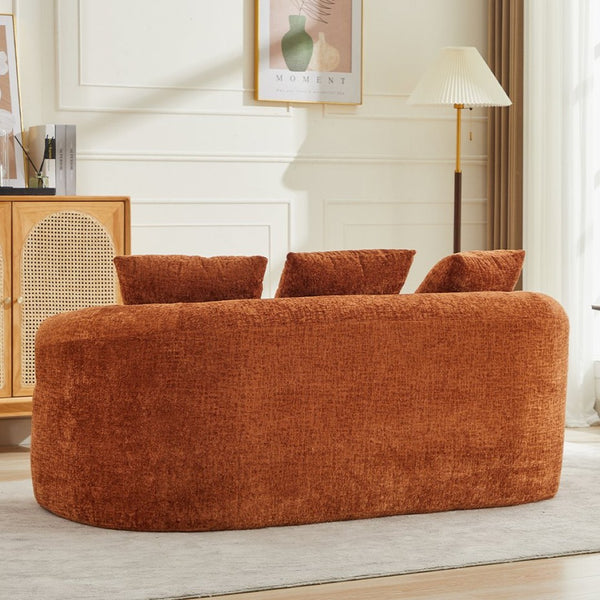 English Elm Curved Chenille Loveseat with Memory Foam Deep Seat and Three Pillows for Compact Living Orange W2915P370965