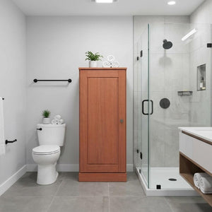 17 Inch Solid Wood Single Door Linen Tower Cabinet for Bathroom Storage Organization