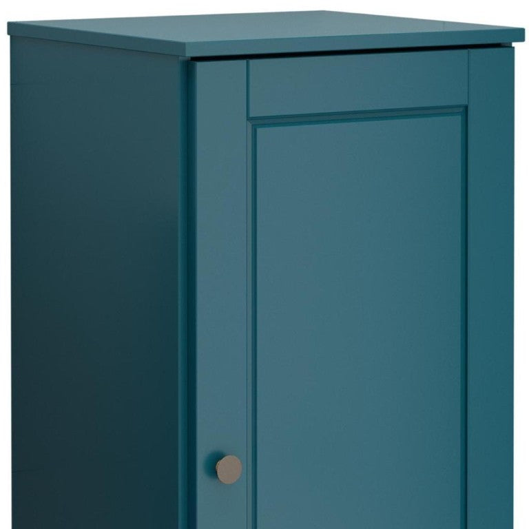 HomeRoots 17 Inch Teal Solid Wood Freestanding Linen Armoire Bathroom Storage Cabinet 748480