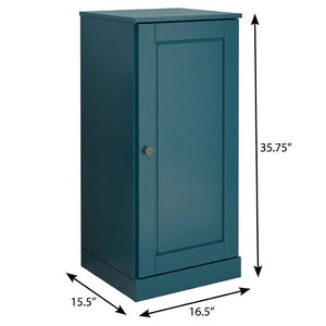 17 Inch Teal Solid Wood Freestanding Linen Armoire Bathroom Storage Cabinet
