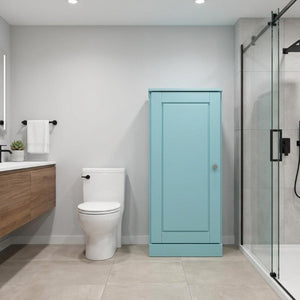 17 Inch Aqua Solid Wood Bathroom Linen Cabinet with Single Door Storage
