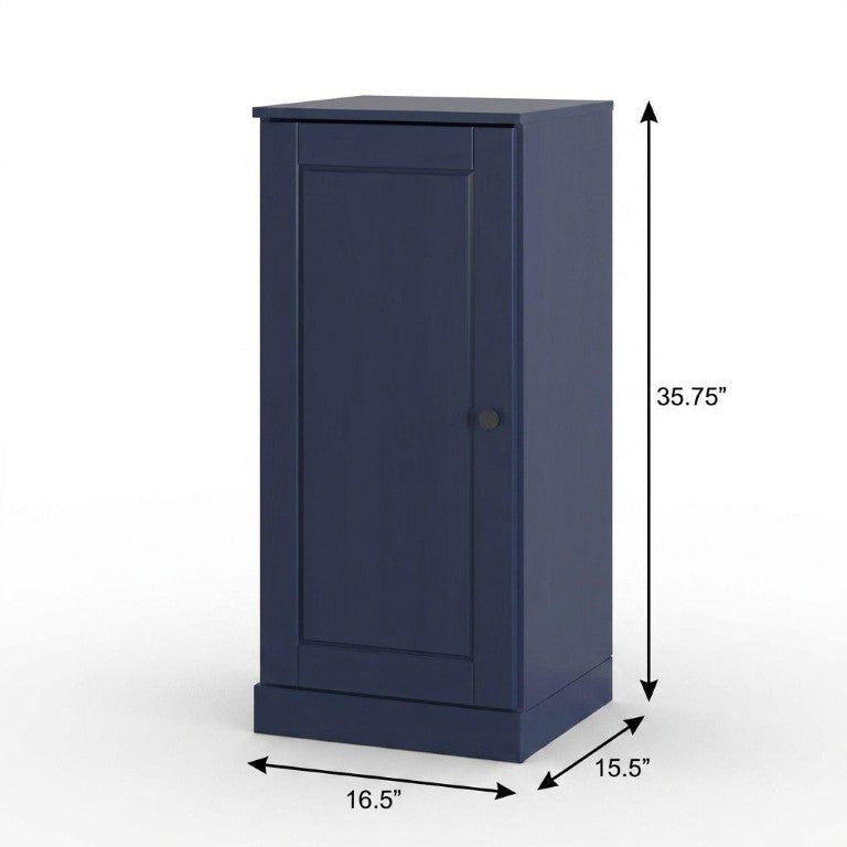 17 Inch Solid Wood Bathroom Linen Cabinet with Single Door Navy Storage Tower
