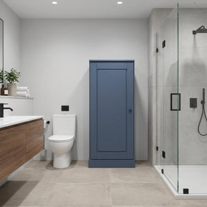 17 Inch Solid Wood Freestanding Linen Cabinet Slim Bathroom Storage with Single Door