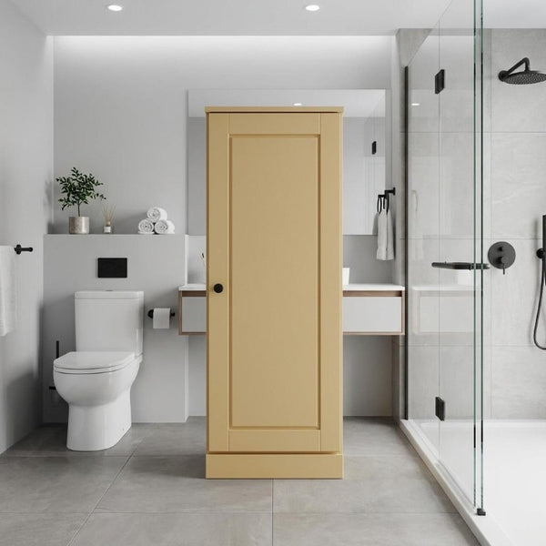 17 Inch Solid Wood Linen Cabinet Freestanding Single Door Bathroom Storage Organizer