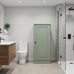 17 Inch Sage Solid Wood Linen Cabinet Freestanding Single Door Bathroom Storage