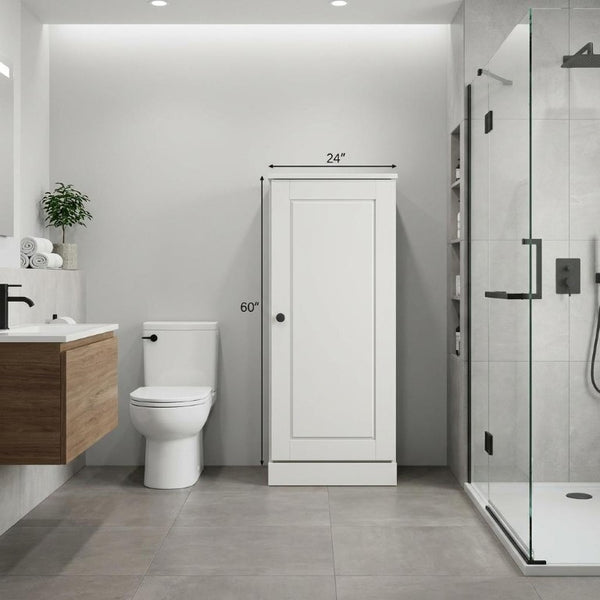 17 Inch Solid Wood Linen Cabinet Freestanding Narrow Storage Tower for Bathroom