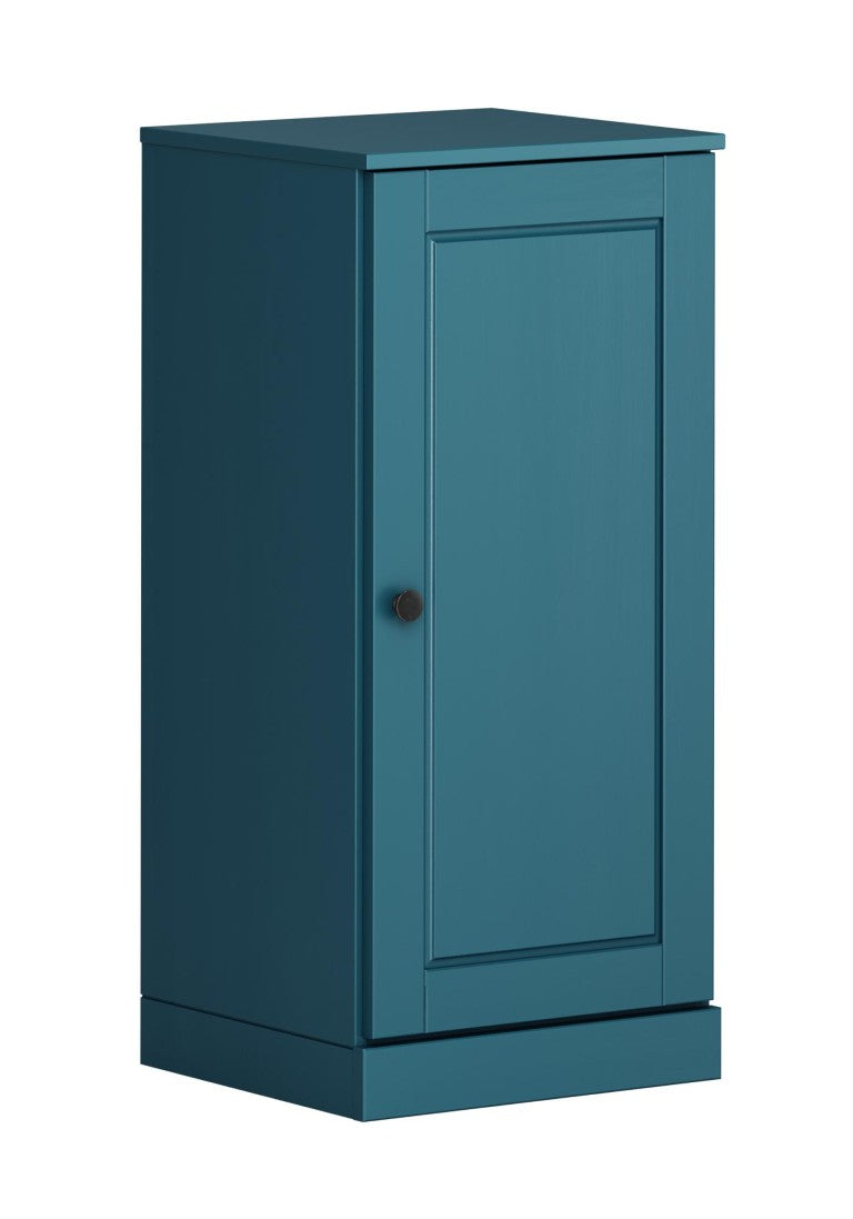 HomeRoots 17 Inch Teal Solid Wood Linen Cabinet Freestanding Bathroom Storage with Single Door 748508
