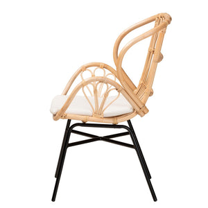 English Elm Modern Woven Rattan Dining Chair with Iron Base Bohemian Sculptural Seat B2750P420346