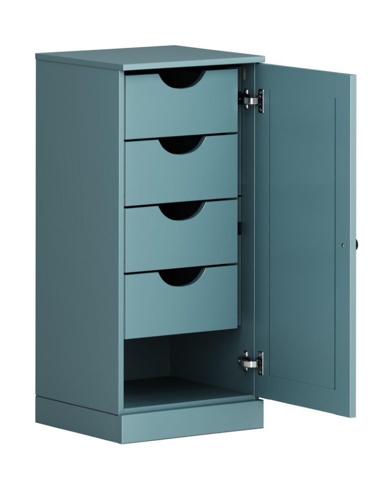 HomeRoots 17 Inch Aqua Solid Wood Linen Cabinet with Single Door Bathroom Storage 748510
