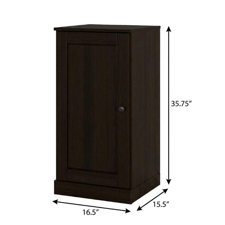 17 Inch Espresso Solid Wood Bathroom Linen Tower with Single Storage Door