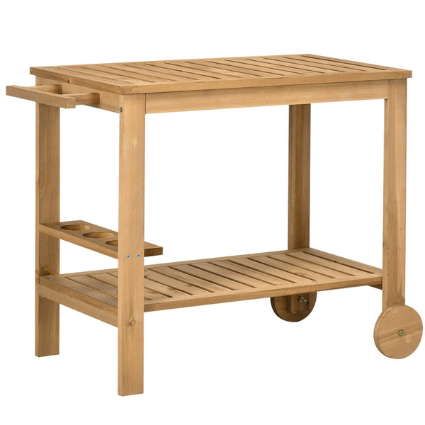 English Elm Outsunny Outdoor Bar Cart - Versatile Wood Rolling Serving Cart With Wine Holders & 2 Shelves W2225P174461-GIGA