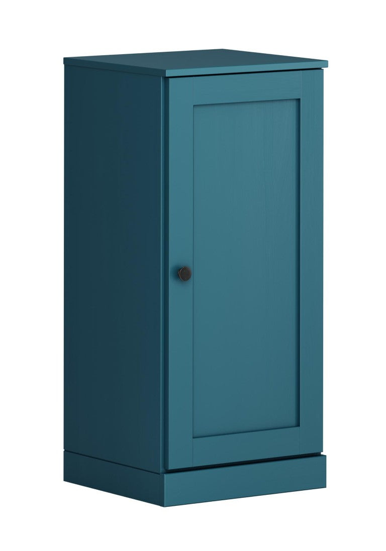 HomeRoots 17 Inch Teal Solid Wood Freestanding Linen Armoire with Single Door Bathroom Storage 748536