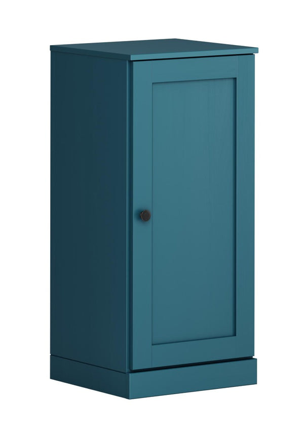 HomeRoots 17 Inch Teal Solid Wood Freestanding Linen Armoire with Single Door Bathroom Storage 748536