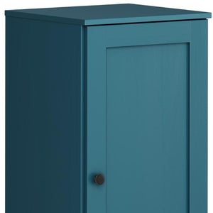 17 Inch Teal Solid Wood Freestanding Linen Armoire with Single Door Bathroom Storage
