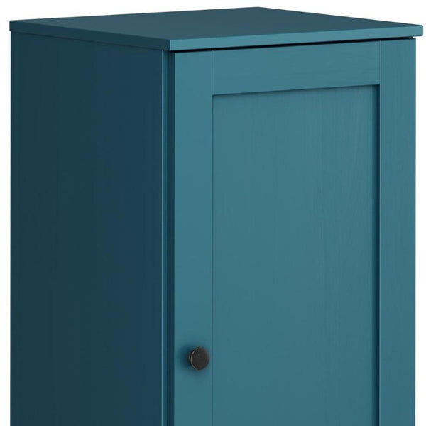 17 Inch Teal Solid Wood Freestanding Linen Armoire with Single Door Bathroom Storage