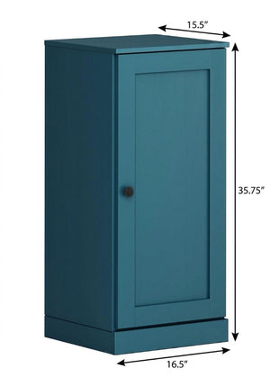 17 Inch Teal Solid Wood Freestanding Linen Armoire with Single Door Bathroom Storage