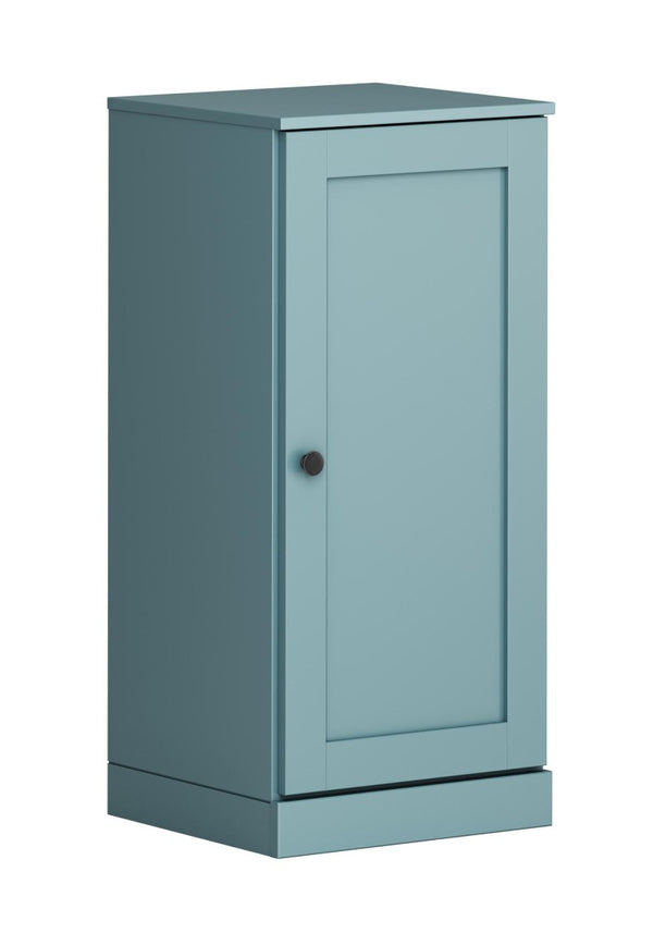 HomeRoots 17 Inch Aqua Solid Wood Bathroom Linen Tower with Single Door Storage 748538