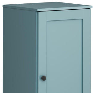 17 Inch Aqua Solid Wood Bathroom Linen Tower with Single Door Storage