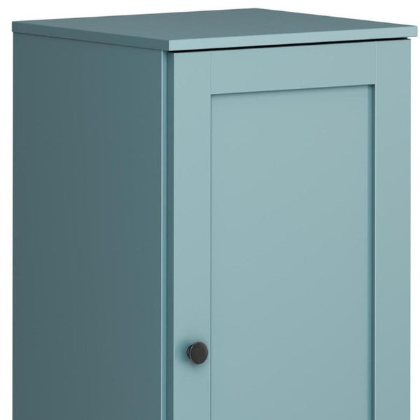 17 Inch Aqua Solid Wood Bathroom Linen Tower with Single Door Storage