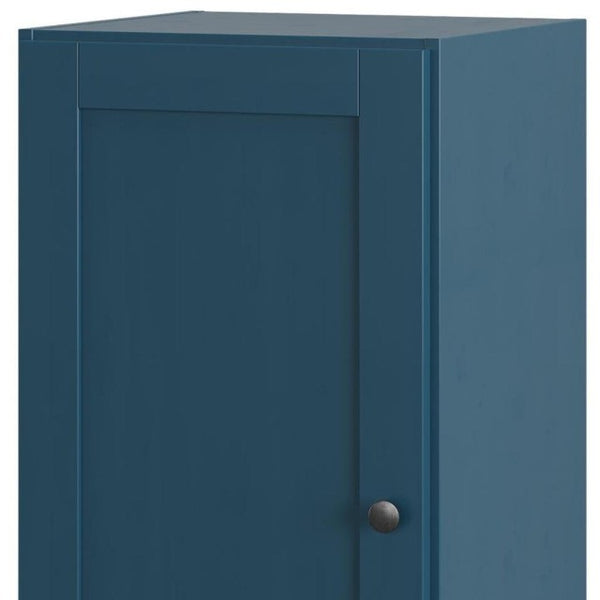 17 Inch Teal Solid Wood Freestanding Linen Cabinet with Single Door Bathroom Storage