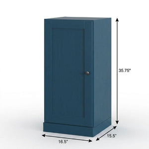 17 Inch Teal Solid Wood Freestanding Linen Cabinet with Single Door Bathroom Storage